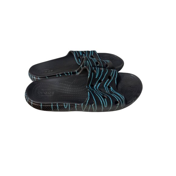 Crocs Mens Size 7 Black & Blue Iconic Comfort Slip-On Sandals - Picture 3 of 6